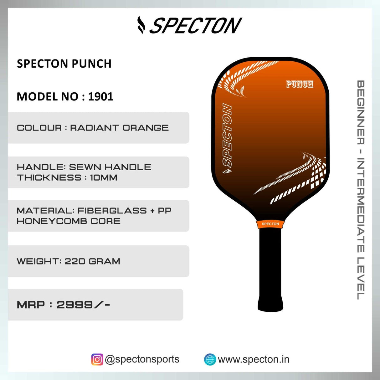 Specton Punch Pickleball Paddle - Radiant Orange