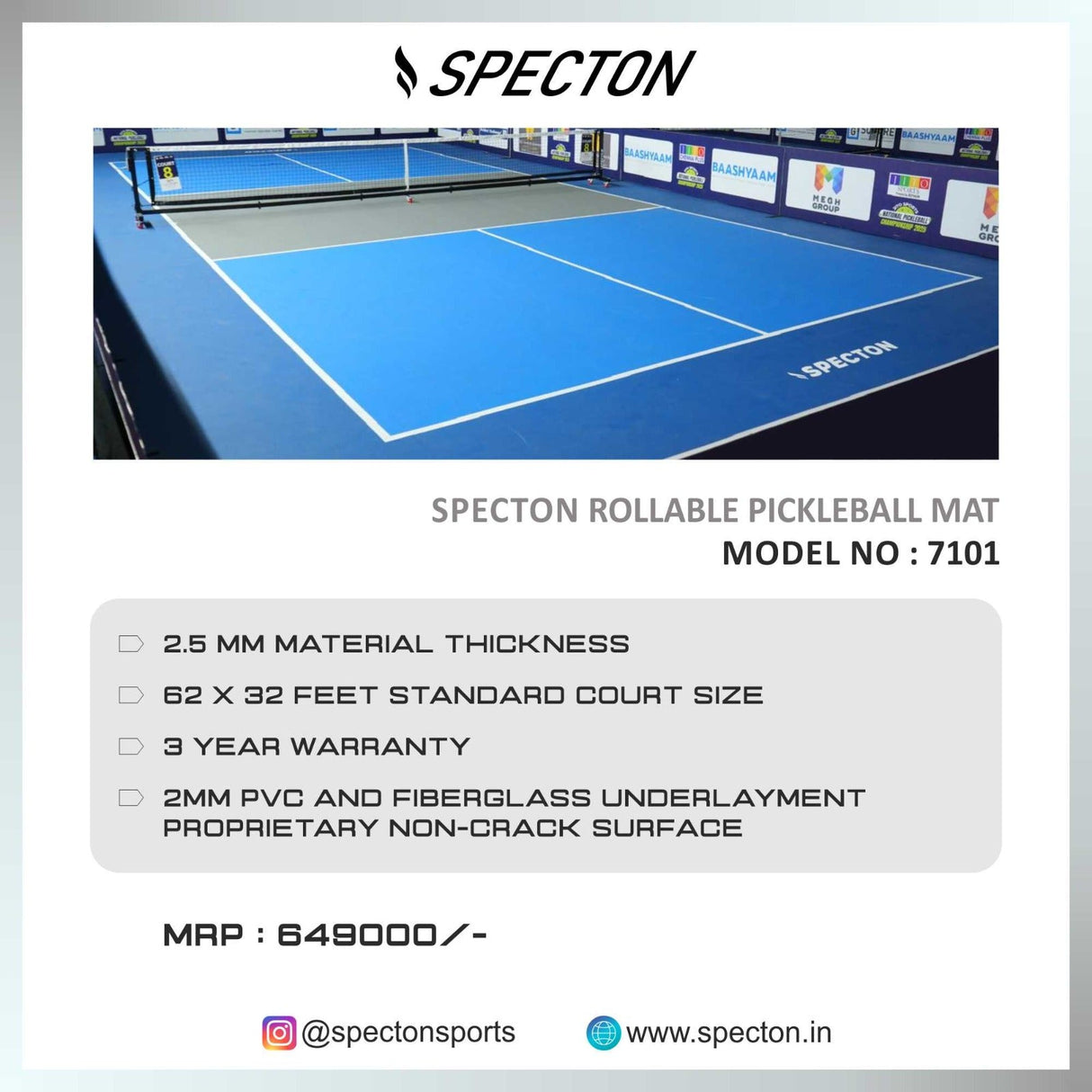 Specton Rollable Pickleball Court Mat (62 x 32 Ft)