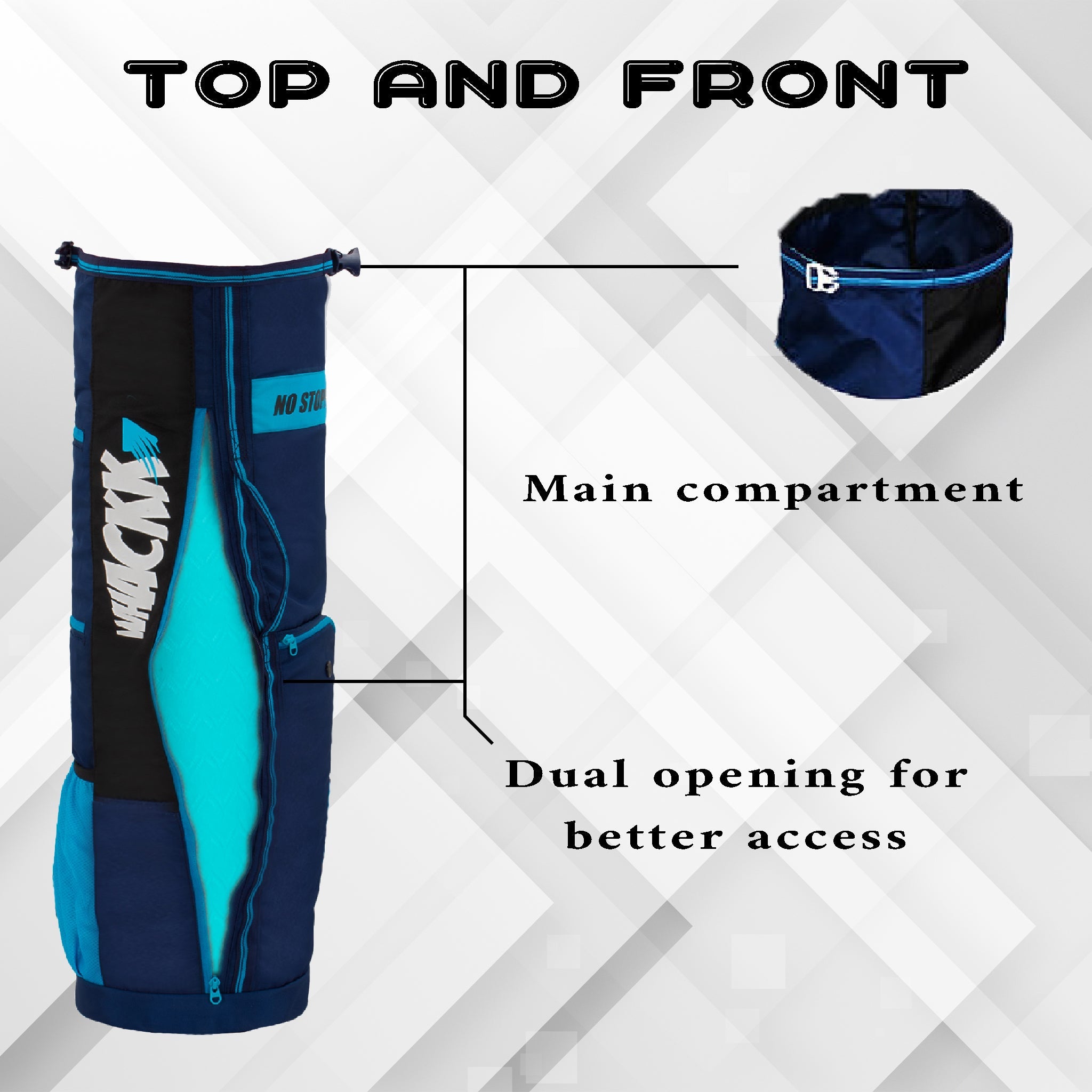 Brute Blue Black Unisex Yoga Aerobics Gym Mat Bags Air Ventilated Pocket for Shoes, Front & Top Open, Carry Way with 3-Way Options i.e. Backpack, Holdall or with a Loop