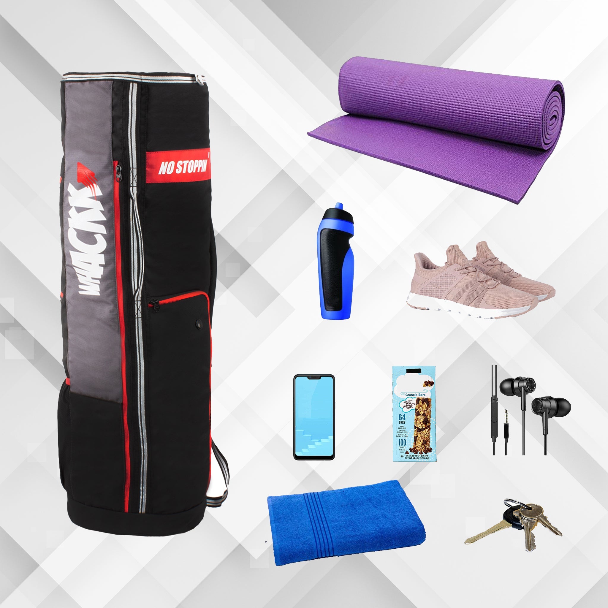 Brute Black RedUnisex Yoga Aerobics Gym Mat Bags Air Ventilated Pocket for Shoes, Front & Top Open, Carry Way with 3-Way Options i.e. Backpack, Holdall or with a Loop