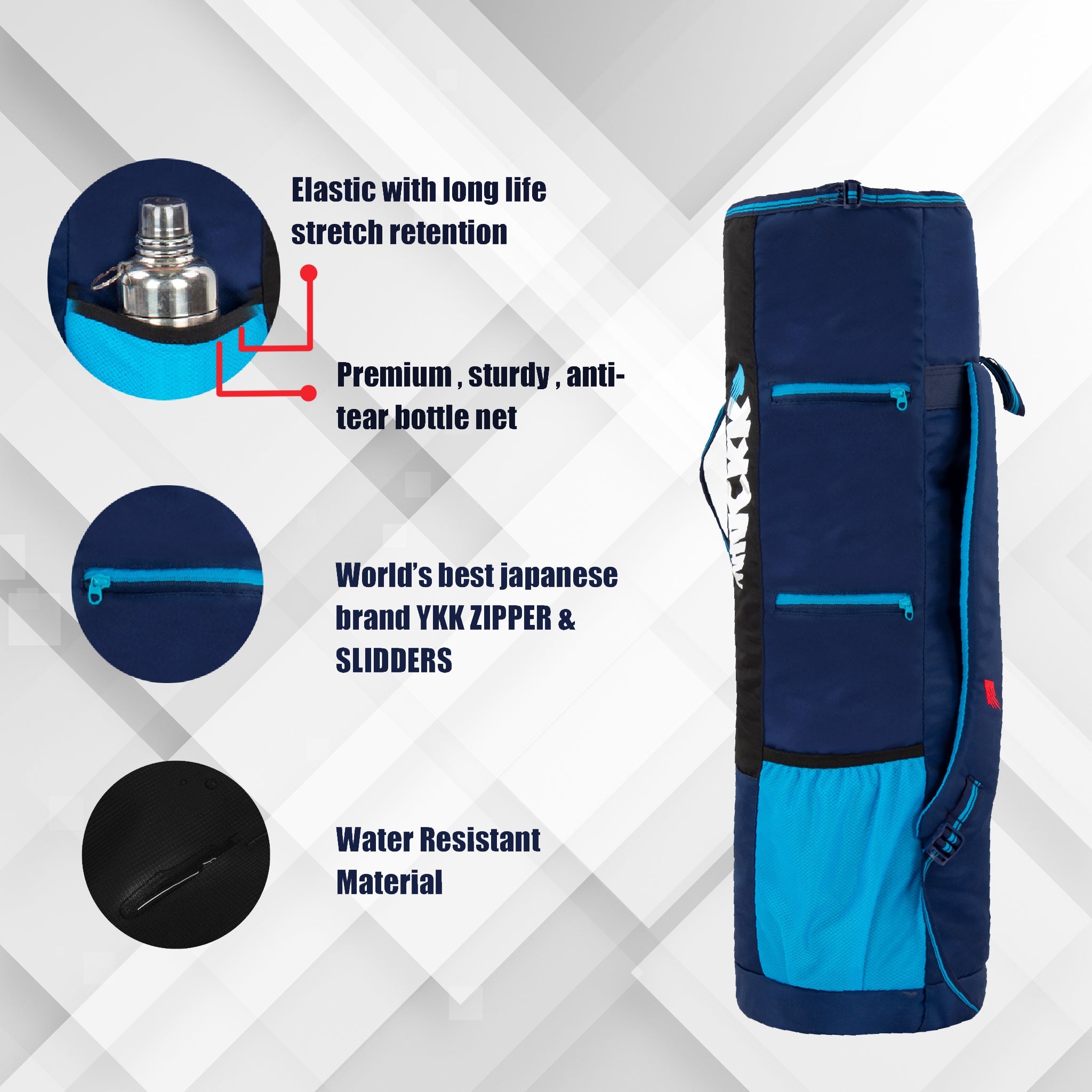 Brute Blue Black Unisex Yoga Aerobics Gym Mat Bags Air Ventilated Pocket for Shoes, Front & Top Open, Carry Way with 3-Way Options i.e. Backpack, Holdall or with a Loop