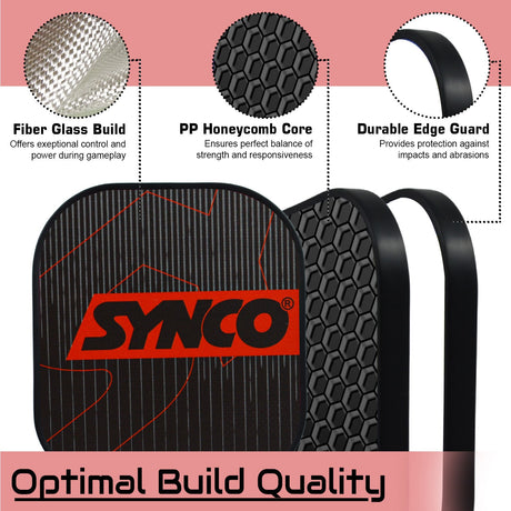 Synco Pickleball Paddle Set Carbonium Red | 2 Pickleball Rackets and 4 Pickleballs with Carry Bag | Fiberglass Lightweight Racket with Cushion Comfort Grip