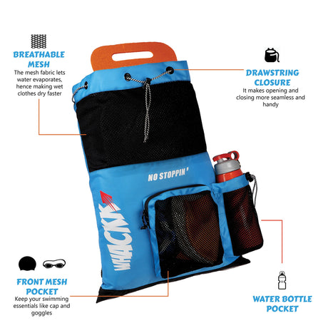 Aqua Blue Unisex Swimming Bag |Water Sports |Dry Bags |Wet Pocket |Accessories |Beach Bag |Storage Swim Gym Gears |Drawstring Backpack |Netball Backpack | Pocket for Cap and Goggles