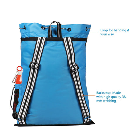 Aqua Blue Unisex Swimming Bag |Water Sports |Dry Bags |Wet Pocket |Accessories |Beach Bag |Storage Swim Gym Gears |Drawstring Backpack |Netball Backpack | Pocket for Cap and Goggles