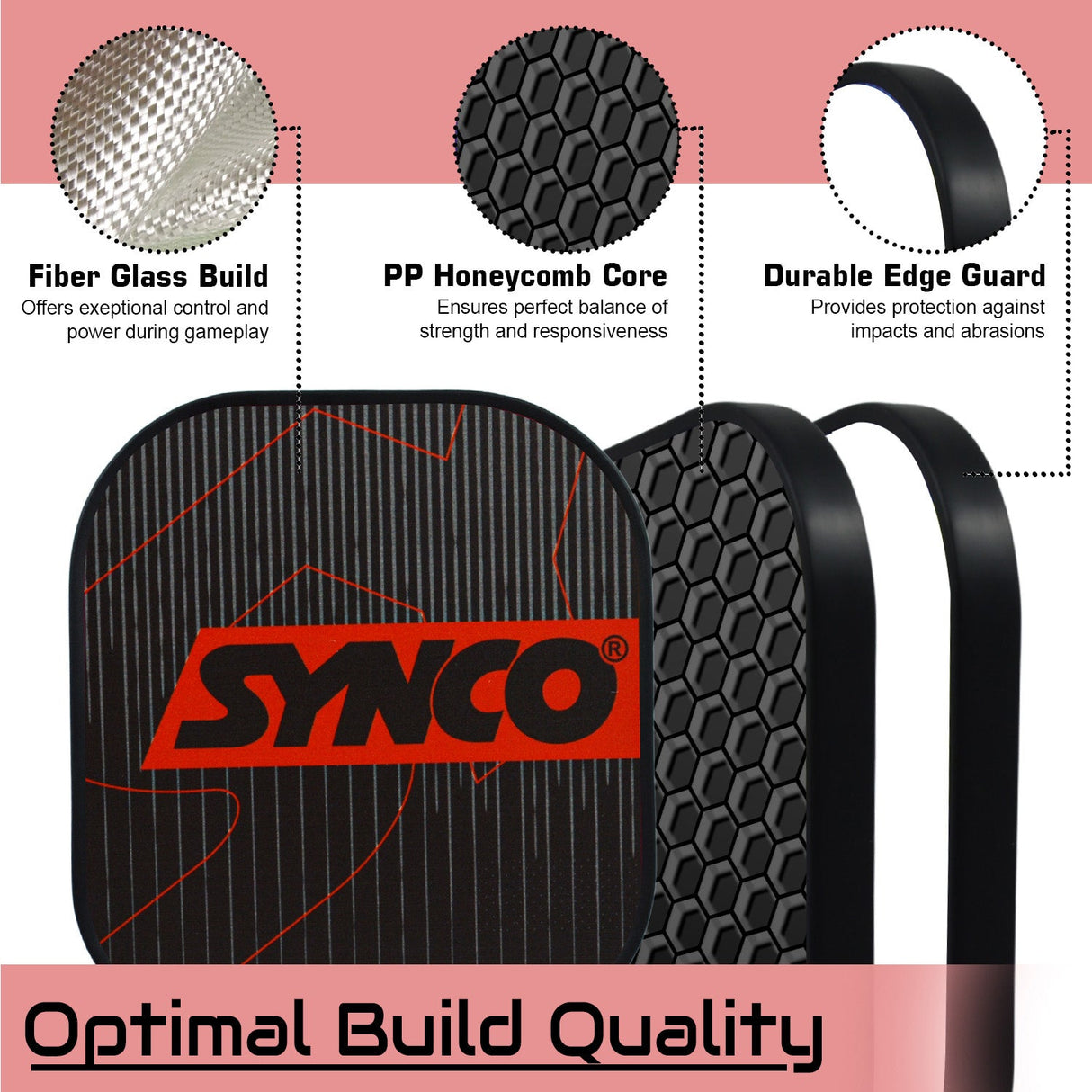 Synco Pickleball Paddle Set Carbonium Red | 1 Pickleball Rackets and 2 Pickleballs with Carry Bag | Fiberglass Lightweight Racket with Cushion Comfort Grip