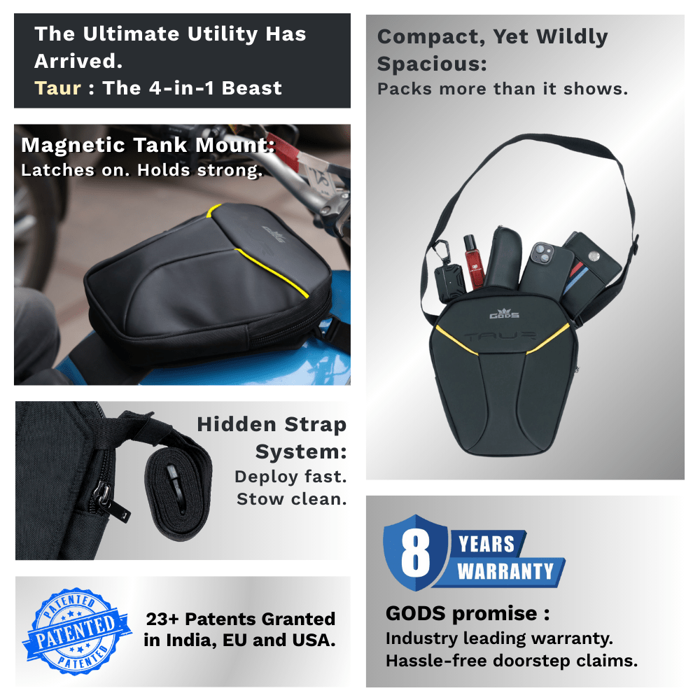 Taur 4-in-1 Yellow | Magnetic Tank Bag | Thigh Bag | Waist Bag | Sling Bag