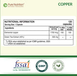 Copper Gluconate Capsules 120 Count  Immunity, Iron & Antioxidant Support