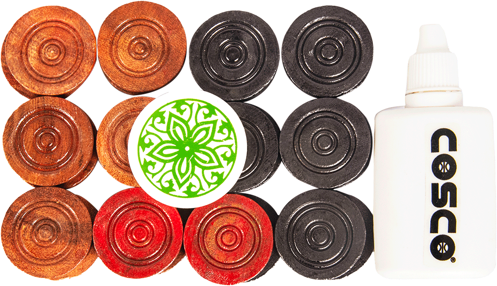 Cosco Carrom Borad Coins 3-in-1 Set TRIO - Cosco Carrom Equipment