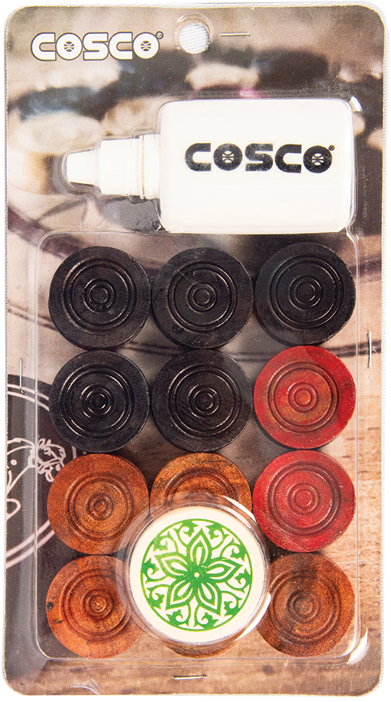 Cosco Carrom Borad Coins 3-in-1 Set TRIO - Cosco Carrom Equipment