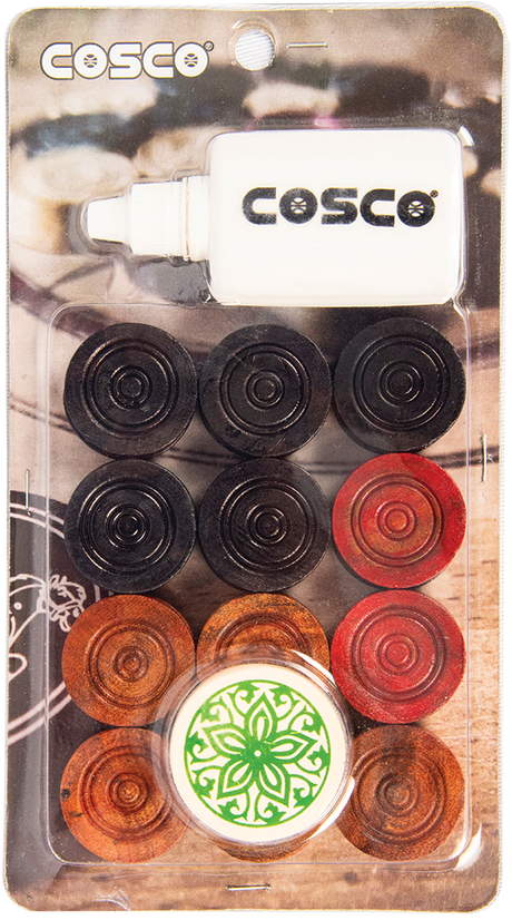 Cosco Carrom Borad Coins 3-in-1 Set TRIO - Cosco Carrom Equipment