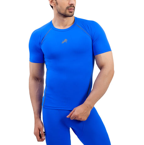 Nylon Compression Tshirt Half Sleeve Tights For Men (Royal Blue)