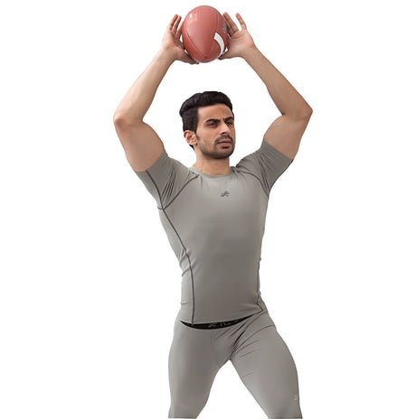 Nylon Compression Tshirt Half Sleeve Tights For Men (Light Grey)