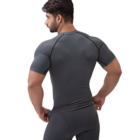 Nylon Compression Tshirt Half Sleeve Tights For Men (Dark Grey)