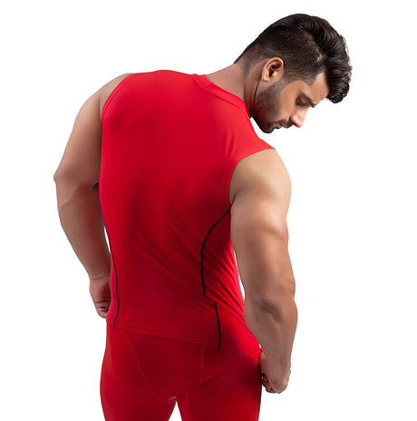 Nylon Compression Tshirt Cutsleeves Tights For Men (Red)