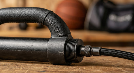 Vector X Aluminium Ball Pump – Durable Double Action Sports Air Pump with Needle & Nozzle - detail shot