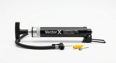 Vector X Aluminium Ball Pump – Durable Double Action Sports Air Pump with Needle & Nozzle - studio shot