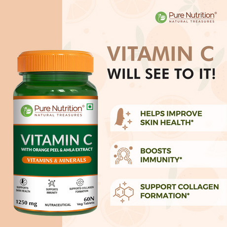 Vitamin C with Amla & Orange Peel 1250mg Immunity & Skin Health | 60 Tabs