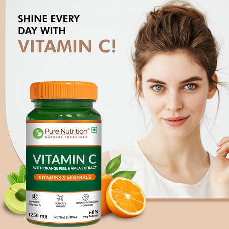 Vitamin C with Amla & Orange Peel 1250mg Immunity & Skin Health | 60 Tabs
