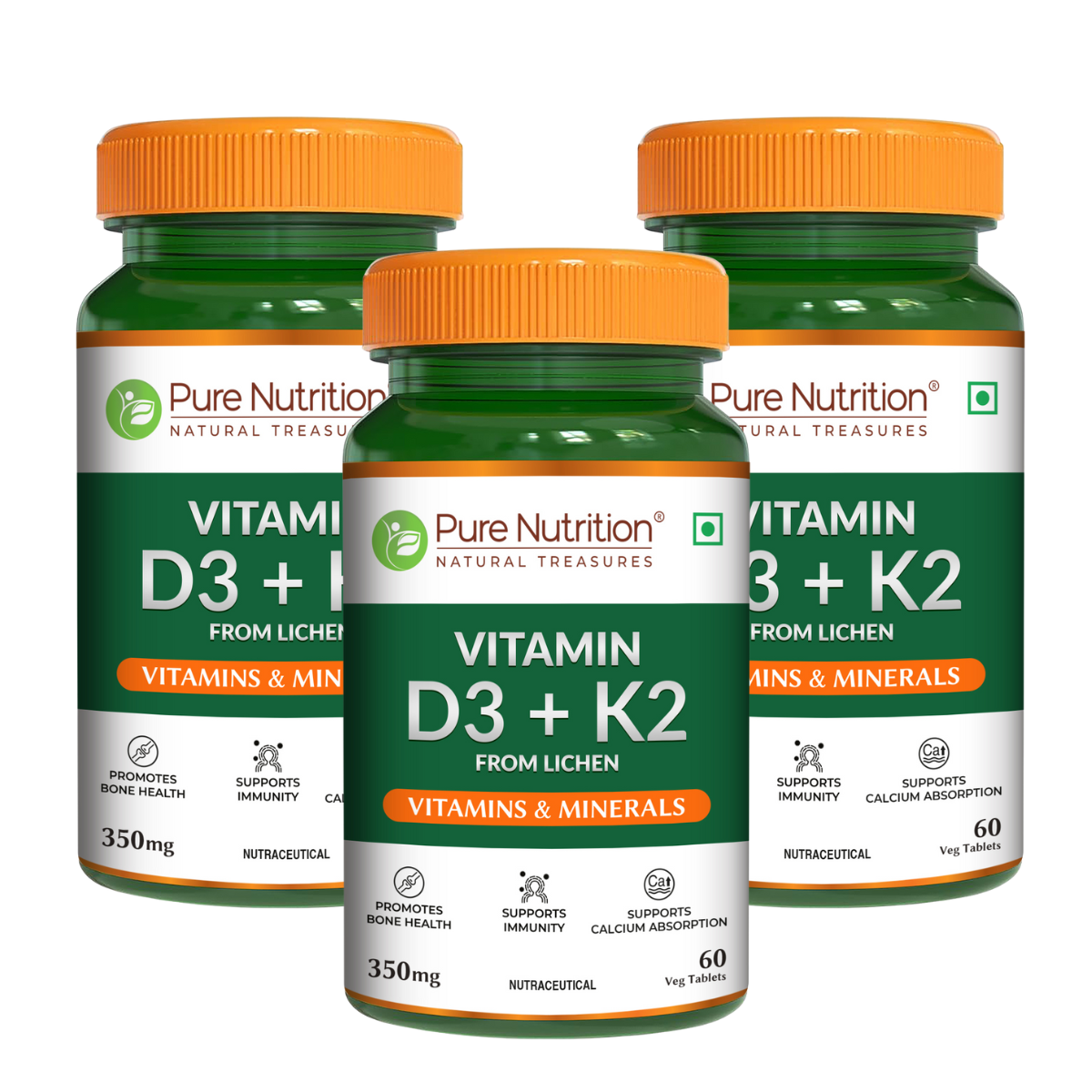 Vitamin D3 + K2 from Lichen  Bone, Heart & Calcium Support | 60 Tablets
