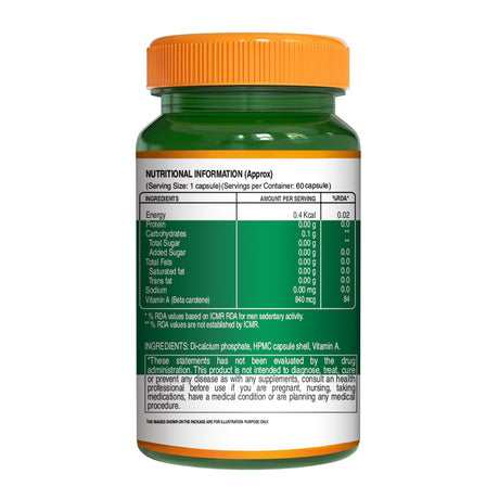 Plant Based Vitamin A - 60 Veg Capsules | Supports Eye Health, Immunity, and Antioxidant Defense