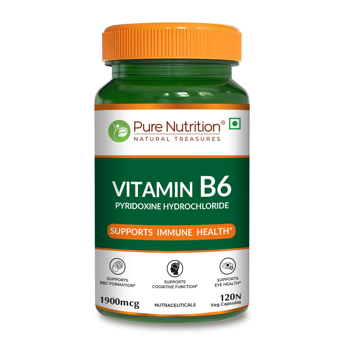 Vitamin B6 (Pyridoxine) Capsules 120 Count Mood, Brain & Immune Support - Nutrition by Pure Nutrition