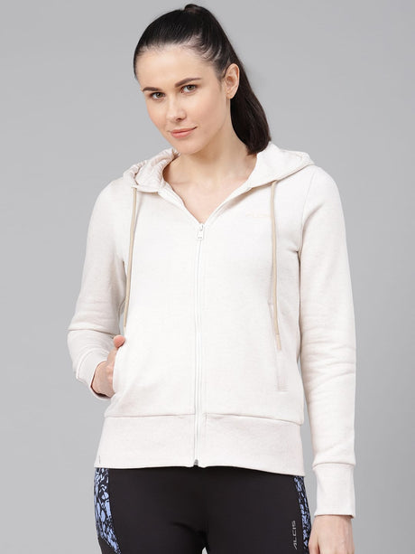 Alcis Women Off-White Solid Hooded Sporty Jacket | Alcis
