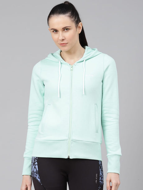Alcis Women Sea Green Solid Hooded Sporty Jacket | Alcis