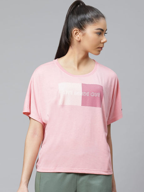 Alcis Women Pink Printed Slim Fit Round Neck T-shirt | Alcis
