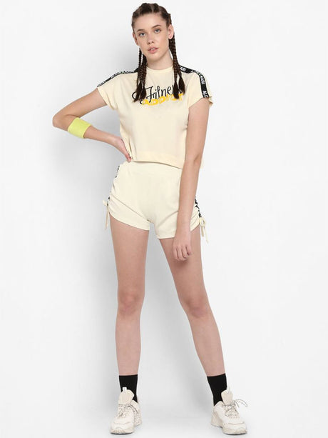 Alcis Women Cream-Coloured Black Printed Round Neck T-shirt | Alcis