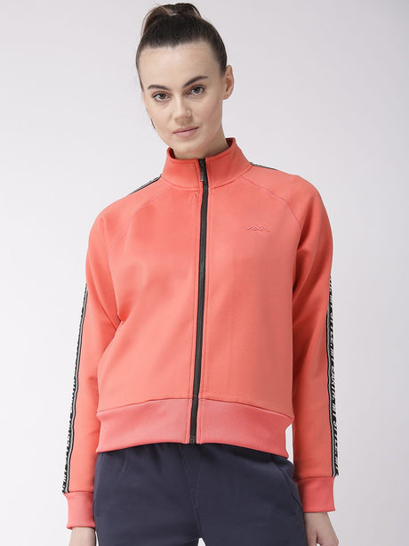Alcis Women Coral Pink Printed Back Lightweight Sporty Jacket | Alcis