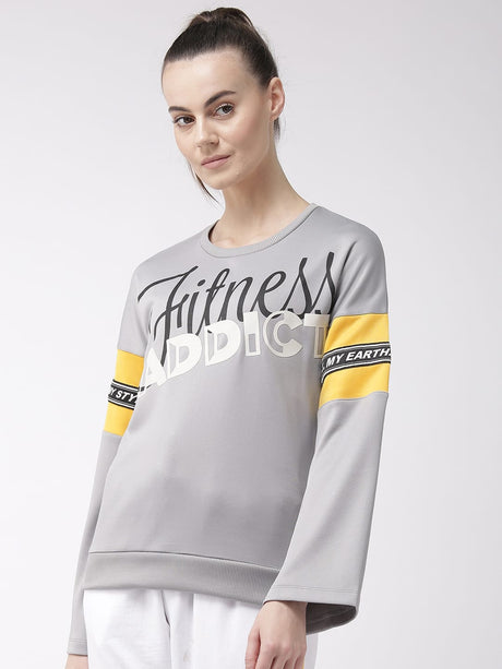 Alcis Women Grey Black Printed Sweatshirt | Alcis