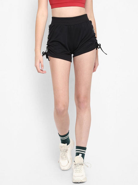 Alcis Women Black Solid Slim Fit Sports Shorts | Alcis