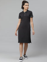 Alcis Women Black Solid Pure Cotton Sustainable T-shirt Dress