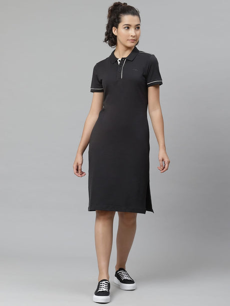 Alcis Women Black Solid Pure Cotton Sustainable T-shirt Dress | Alcis