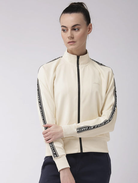 Alcis Women Cream-Coloured Printed Back Lightweight Sporty Jacket | Alcis