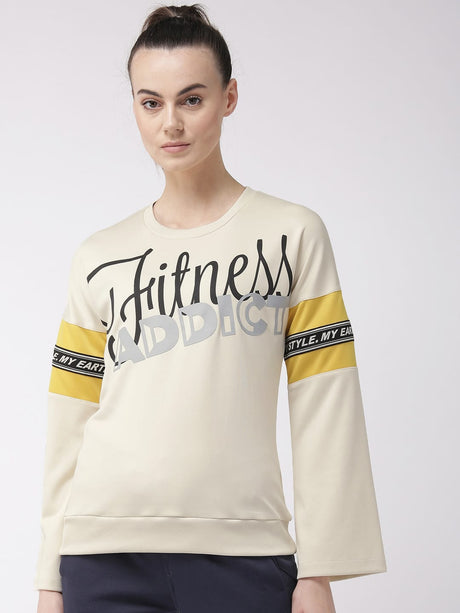 Alcis Women Cream-Coloured Black Printed Sweatshirt | Alcis