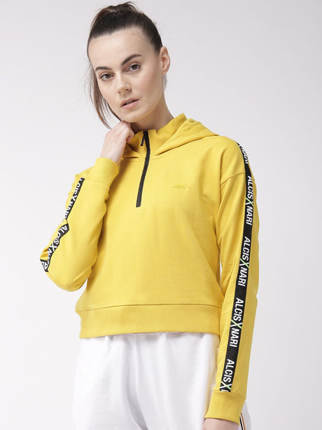 Alcis Women Yellow Solid Hooded Sweatshirt | Alcis