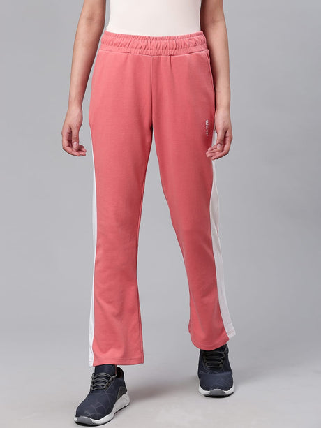 Alcis Women Coral Pink Slim Fit Solid Track Pants | Alcis