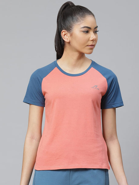 Alcis Women Pink Solid Slim Fit Round Neck T-shirt | Alcis