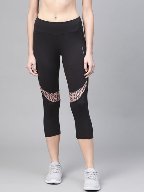 Alcis Women Black Solid Three-Fourth Training Tights | Alcis
