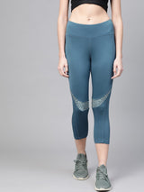 Alcis Women Teal Blue Solid Three-Fourth Training Tights