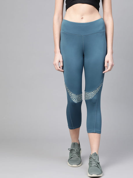 Alcis Women Teal Blue Solid Three-Fourth Training Tights | Alcis