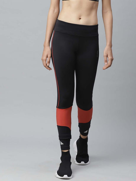 Alcis Women Black Rust Orange Colourblocked Fitted Cropped Running Tights | Alcis