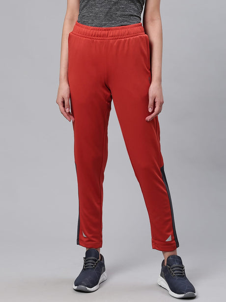 Alcis Women Rust Orange Slim Fit Solid Cropped Running Track Pants | Alcis