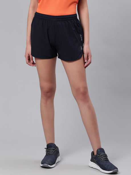 Alcis Women Navy Blue Solid Slim Fit Running Shorts | Alcis