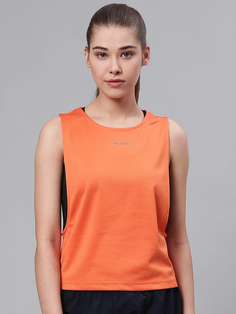 Alcis Women Orange Solid Wide Arm Holed T-shirt | Alcis