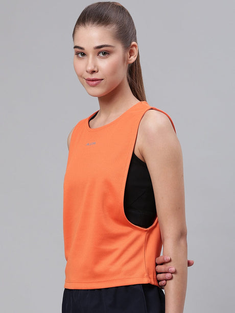 Alcis Women Orange Solid Wide Arm Holed T-shirt | Alcis