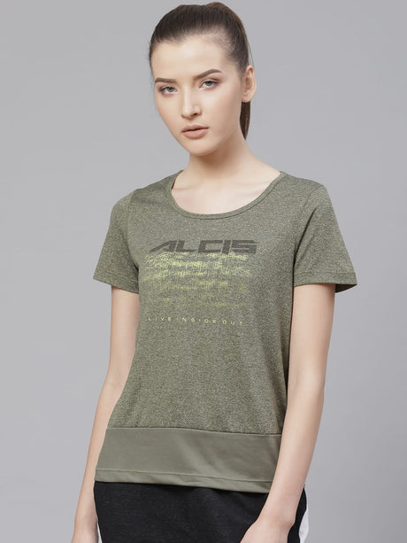 Alcis Women Olive Green Printed Round Neck T-shirt | Alcis