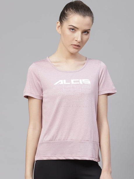 Alcis Women Lavender Printed Round Neck T-shirt | Alcis