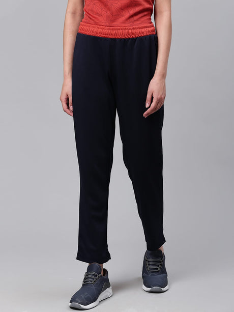 Alcis Women Navy Blue Slim Fit Solid Training or Gym Track Pants | Alcis